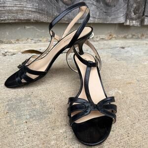 Nine West Black‎ Patent Leather Kitten Heel Sandals - 7M
